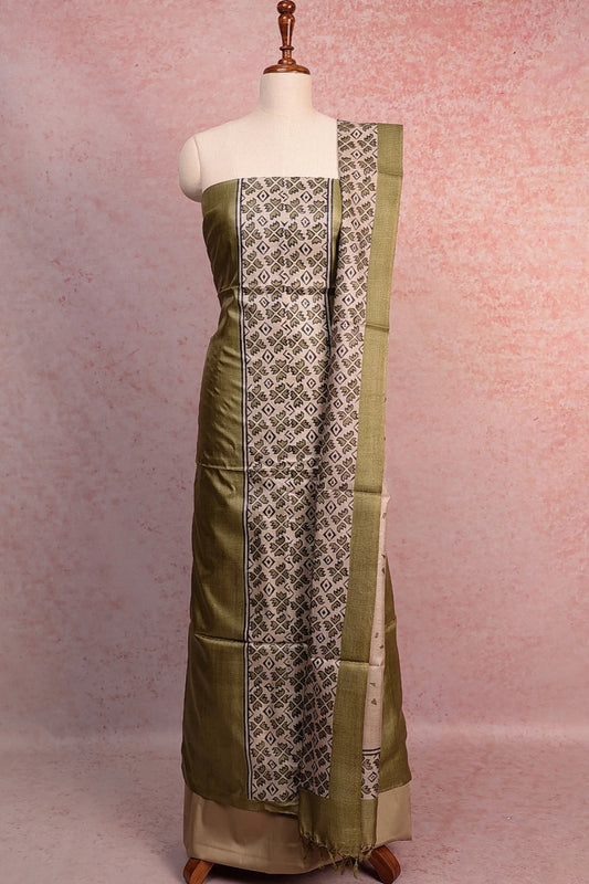 Green Tussar Plain Body Unstitched Churidhar Material