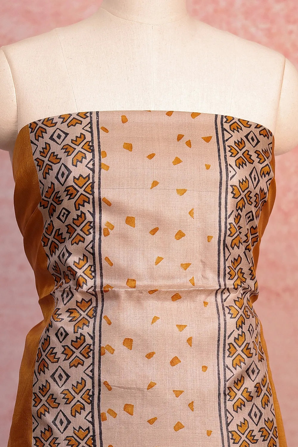 Mustard Tussar Printed Unstitched Churidhar Material