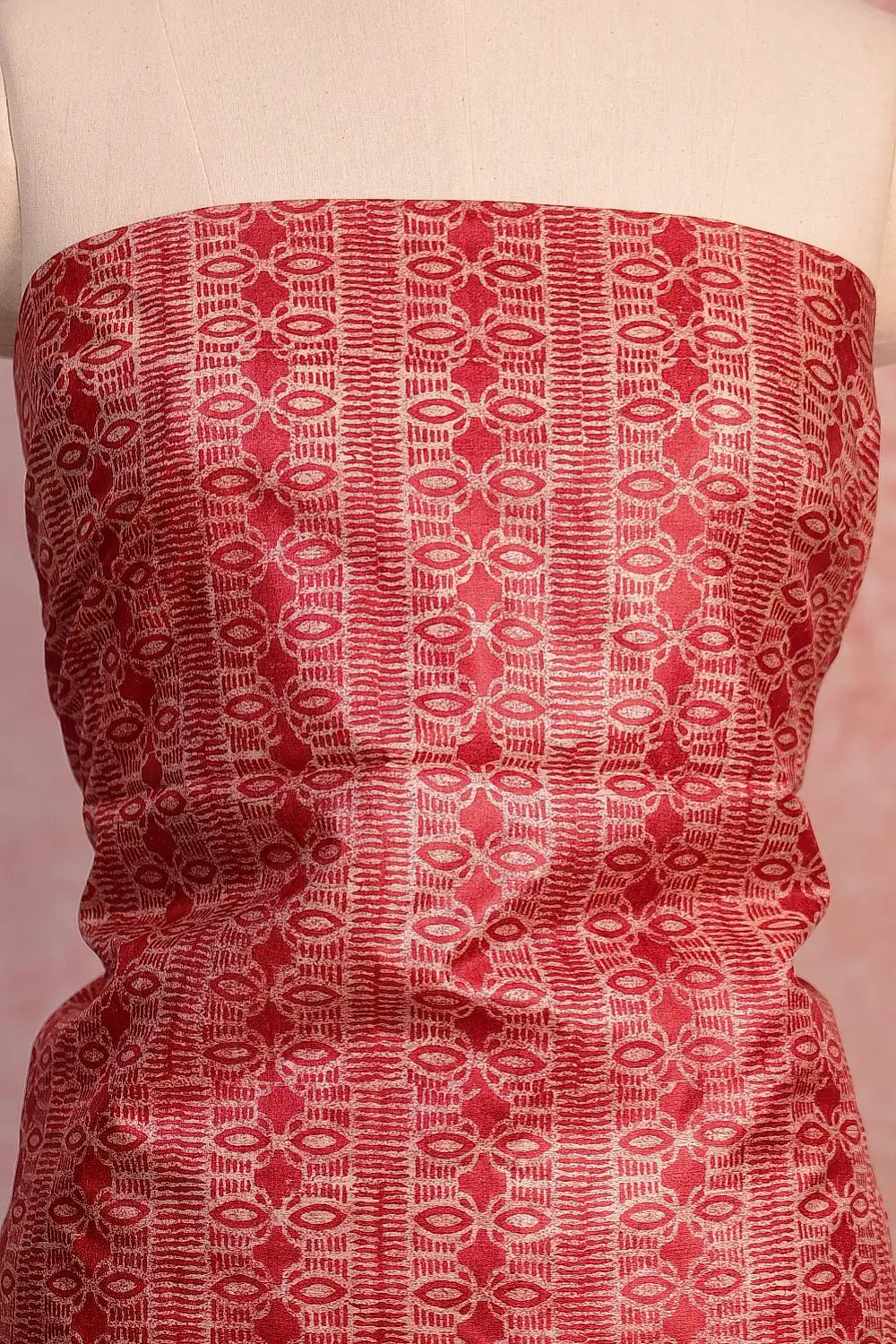 Red Silk Printed Unstitched Churidhar Material