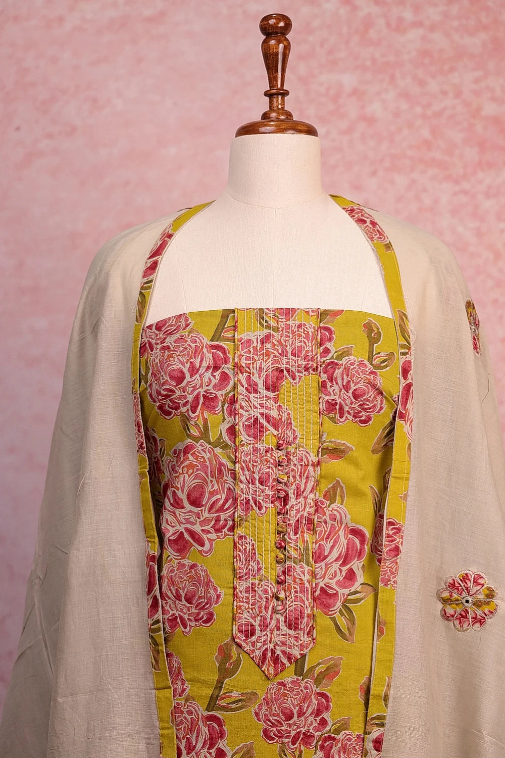Yellow Cotton Printed Unstitched Churidhar Material