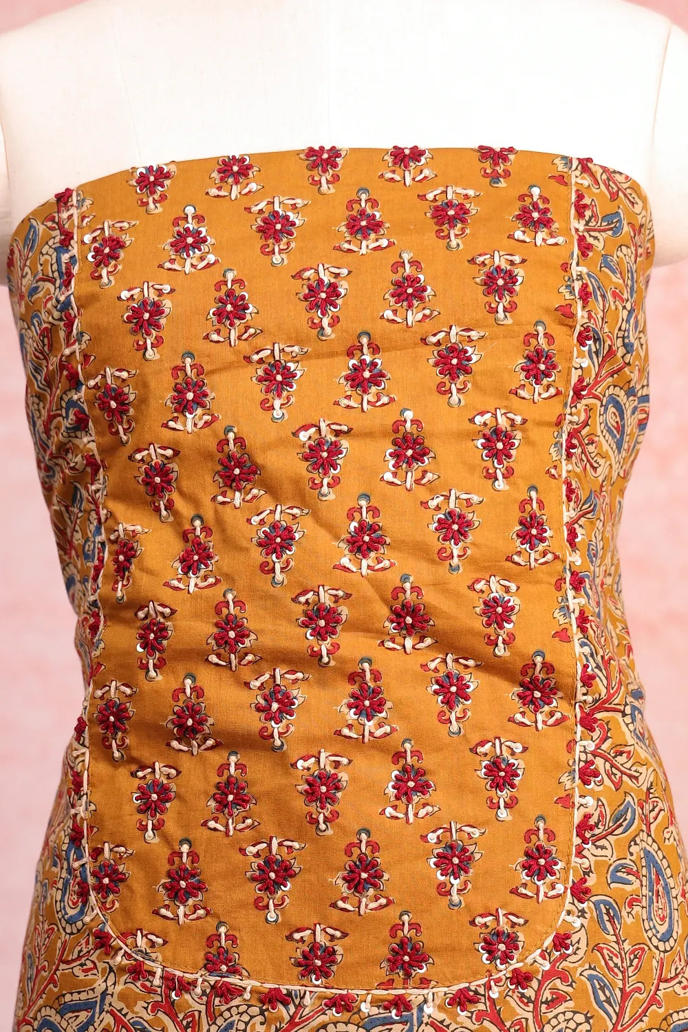 Mustard Yellow Cotton Printed Unstitched Churidhar Material