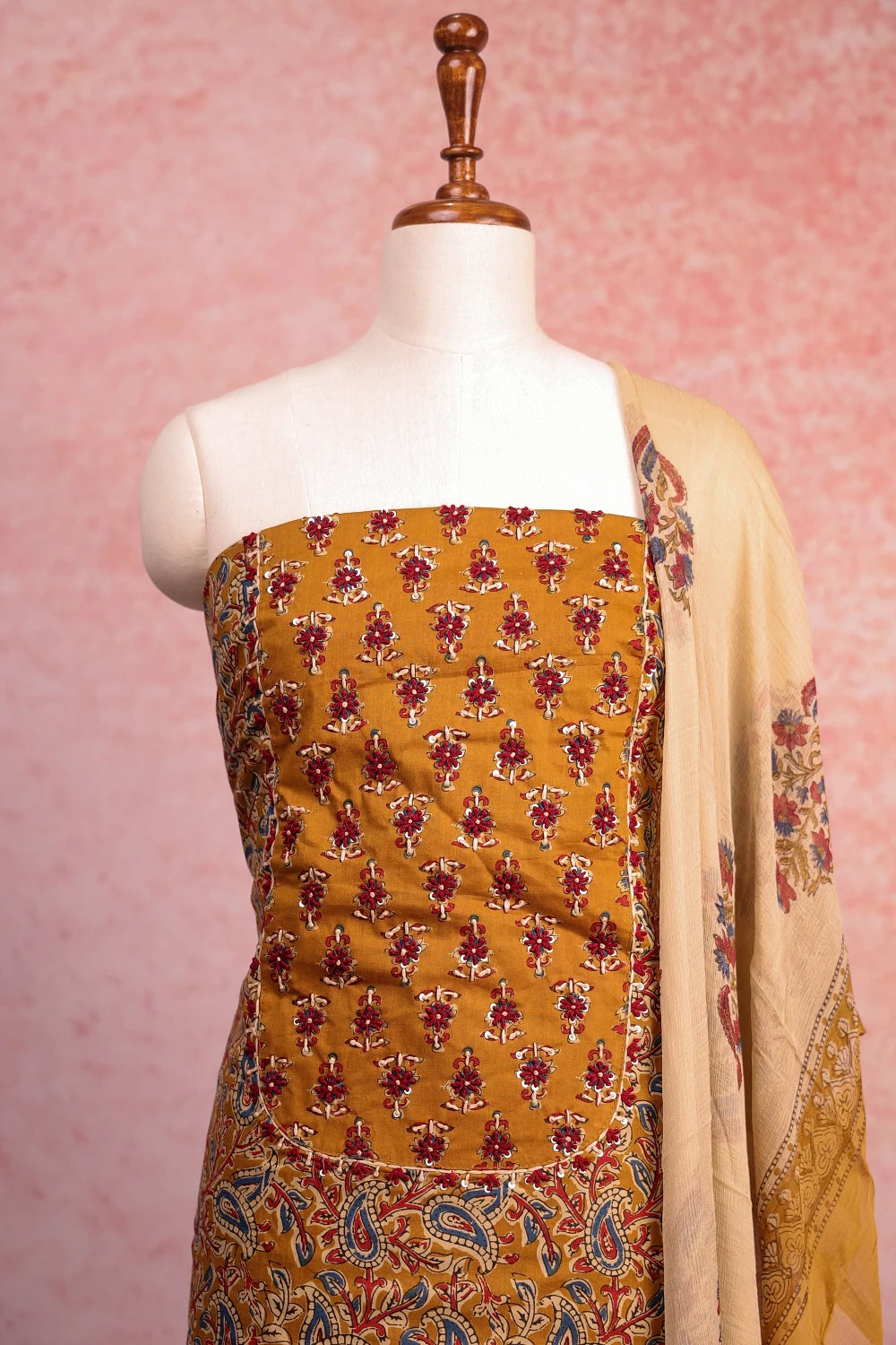 Mustard Yellow Cotton Printed Unstitched Churidhar Material
