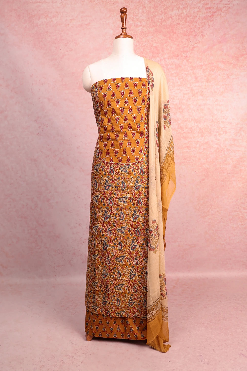 Mustard Yellow Cotton Printed Unstitched Churidhar Material