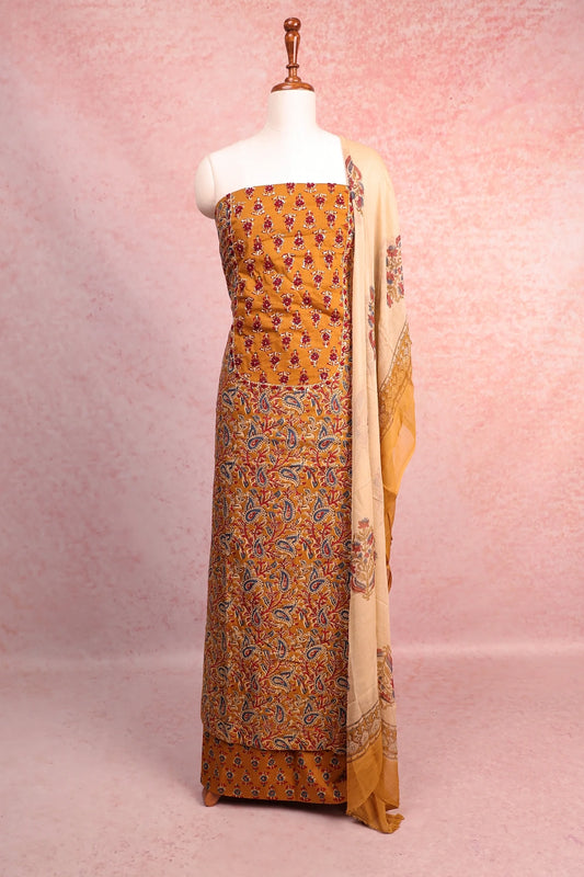 Mustard Yellow Cotton Printed Unstitched Churidhar Material