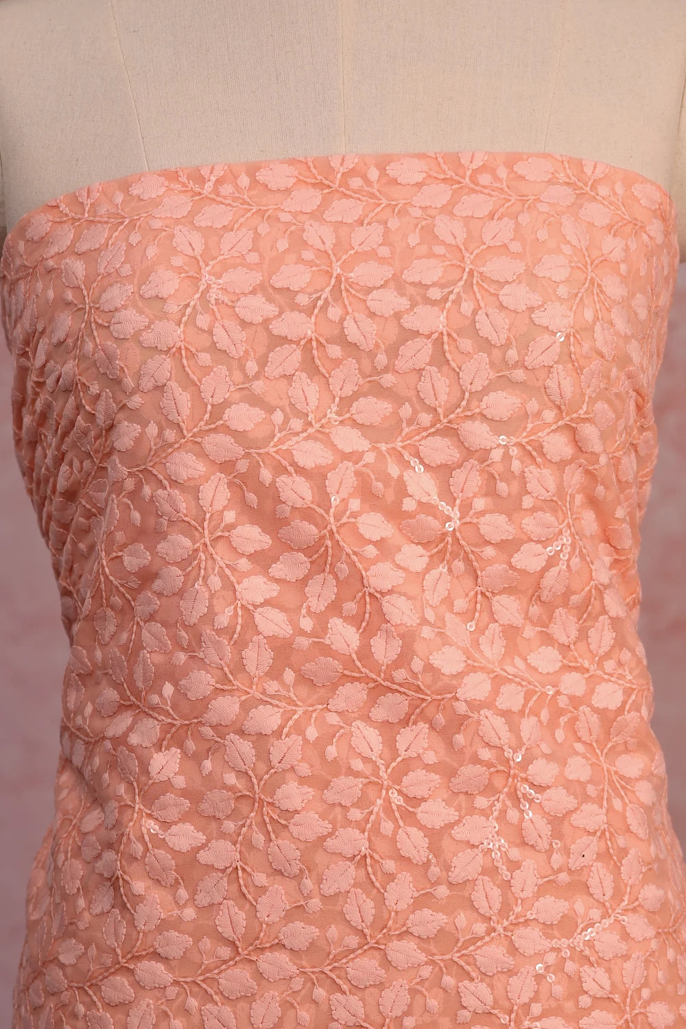 Peach Chiffon Embroidery Unstitched Churidhar Material