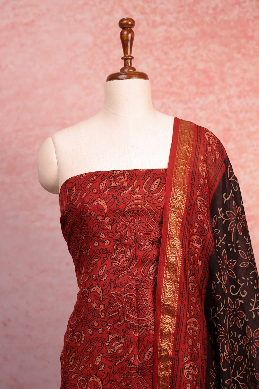 Maroon Maheshwari Silk Printed Unstitched Churidhar Material