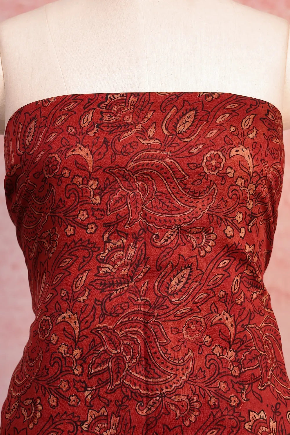 Maroon Maheshwari Silk Printed Unstitched Churidhar Material