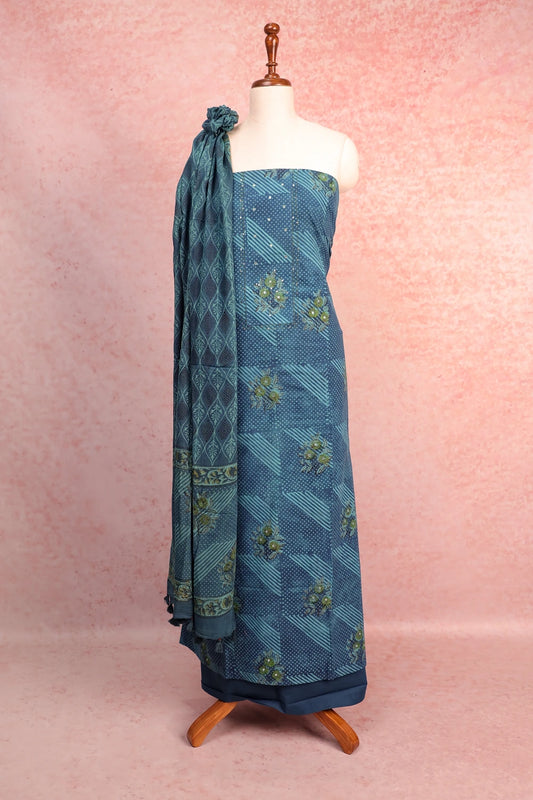 Blue Cotton Printed Unstitched Churidhar Material