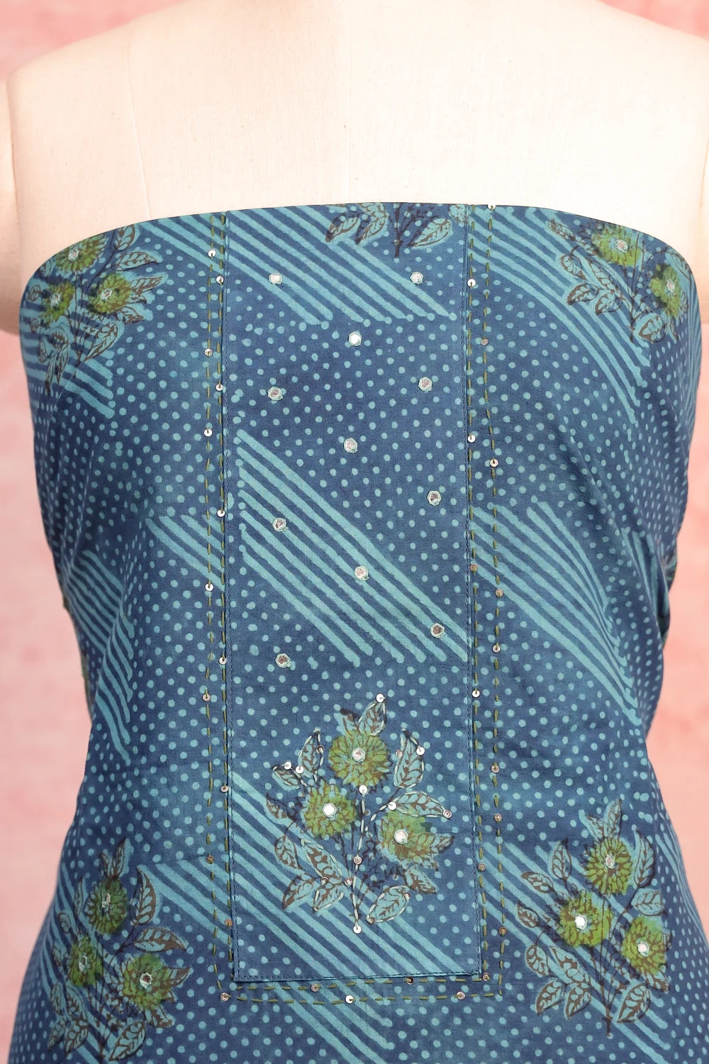 Blue Cotton Printed Unstitched Churidhar Material