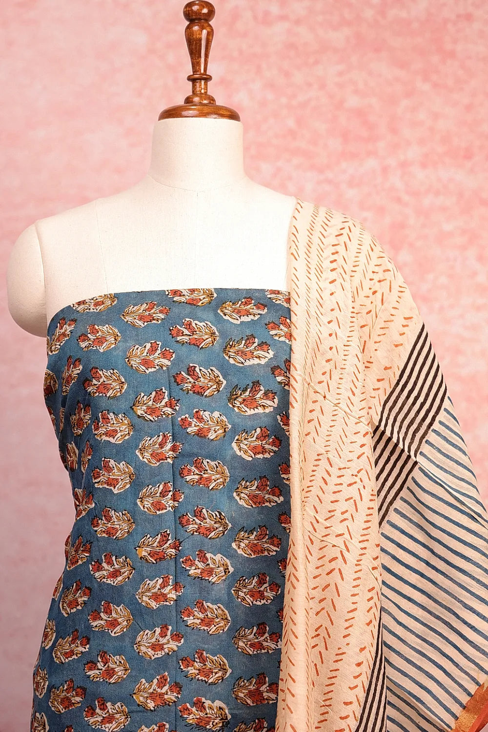 Peacock Blue Maheswari Silk Printed Unstitched Churidhar Material