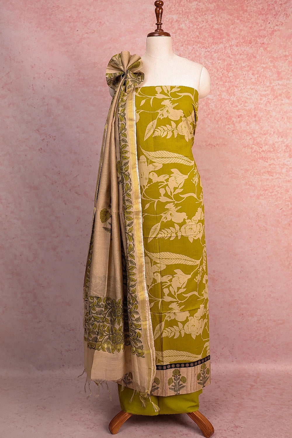 Green Cotton Printed Unstitched Churidhar Material