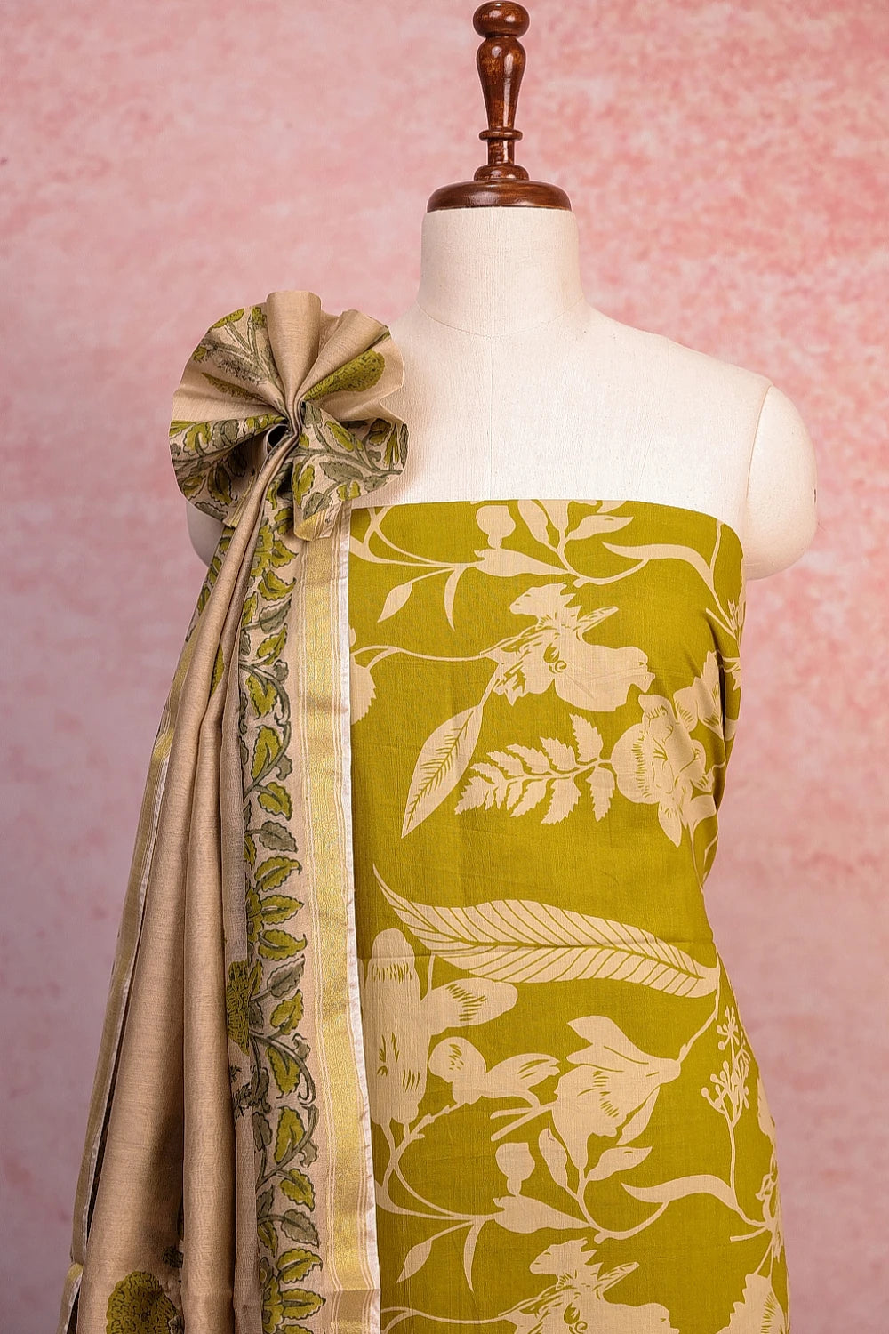 Green Cotton Printed Unstitched Churidhar Material