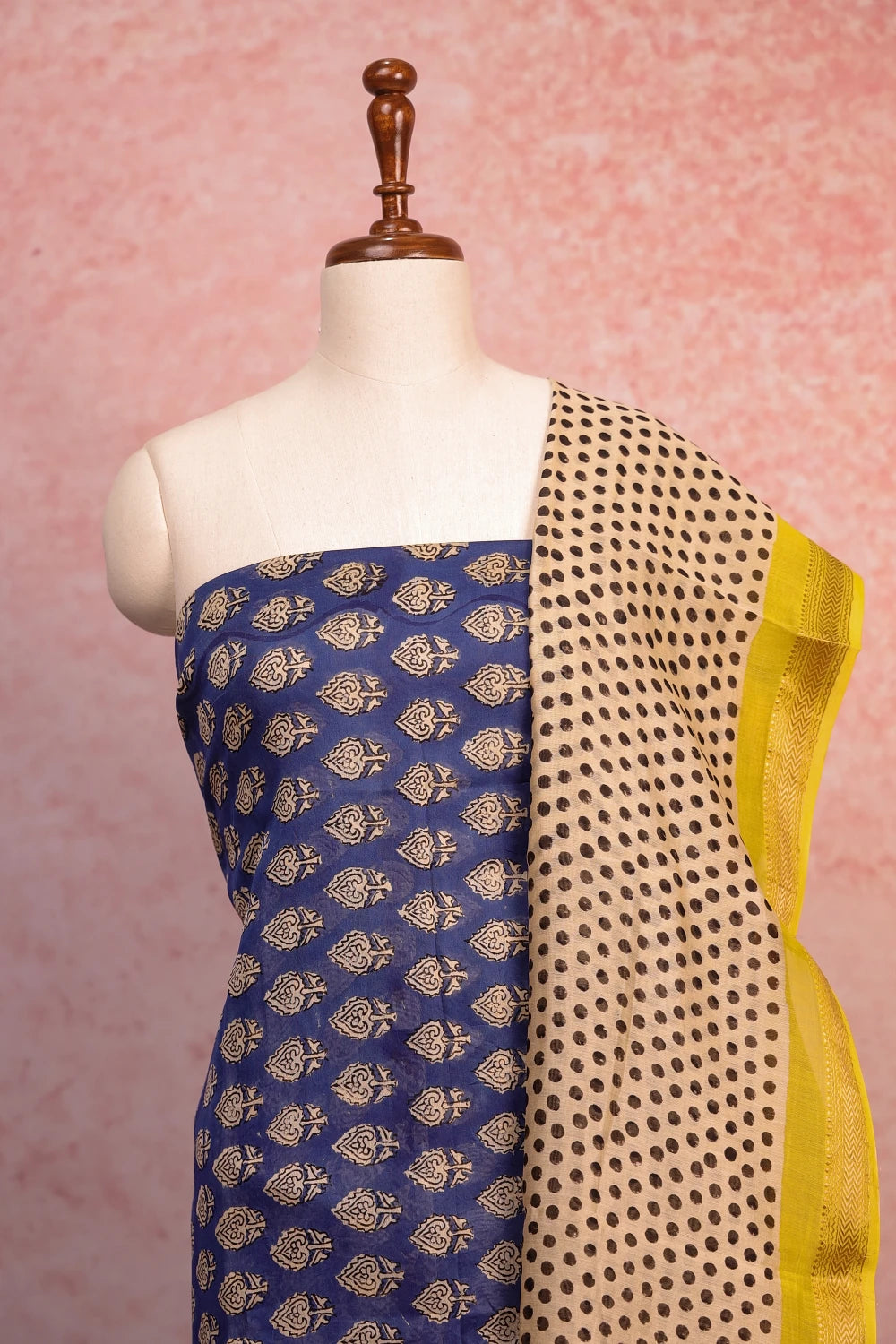 Blue Maheshwari Silk Printed Unstitched Churidhar Material