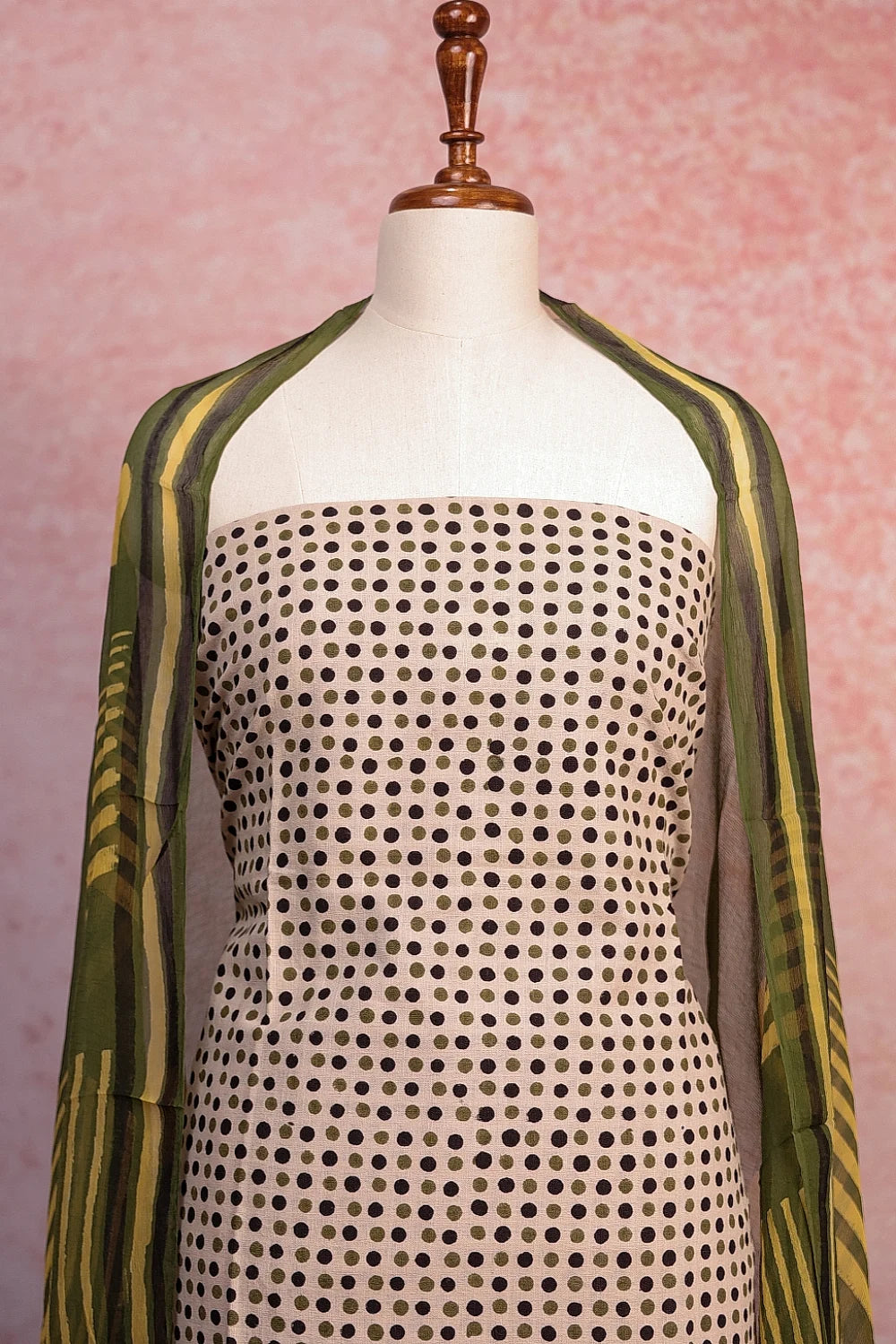 Off White Cotton Dots Unstitched Churidhar Material