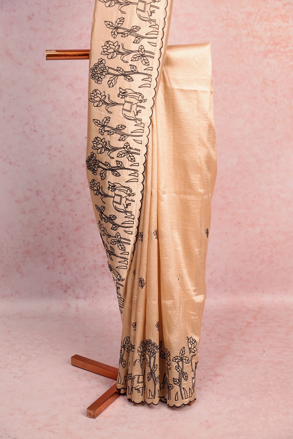 Golden Cream Tussar Tissue Saree