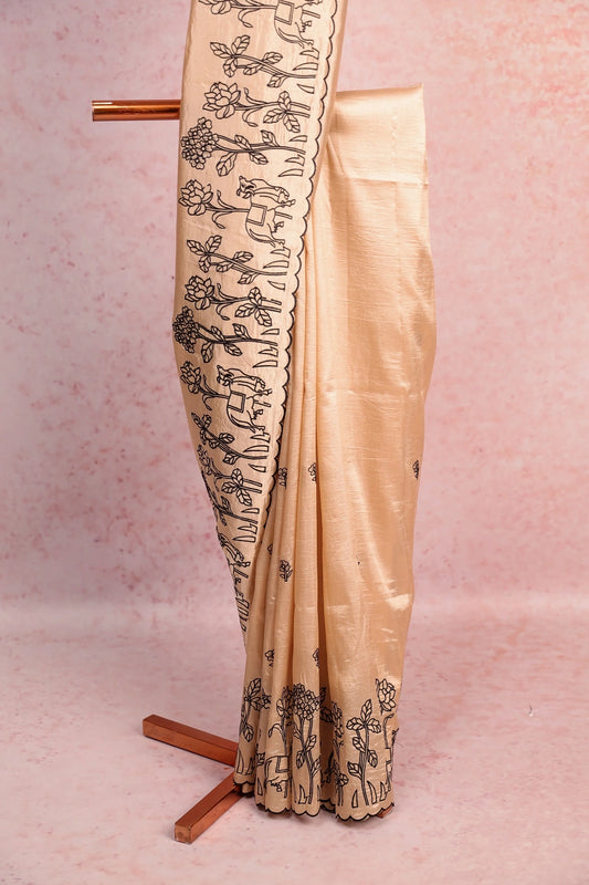 Golden Cream Tussar Tissue Saree