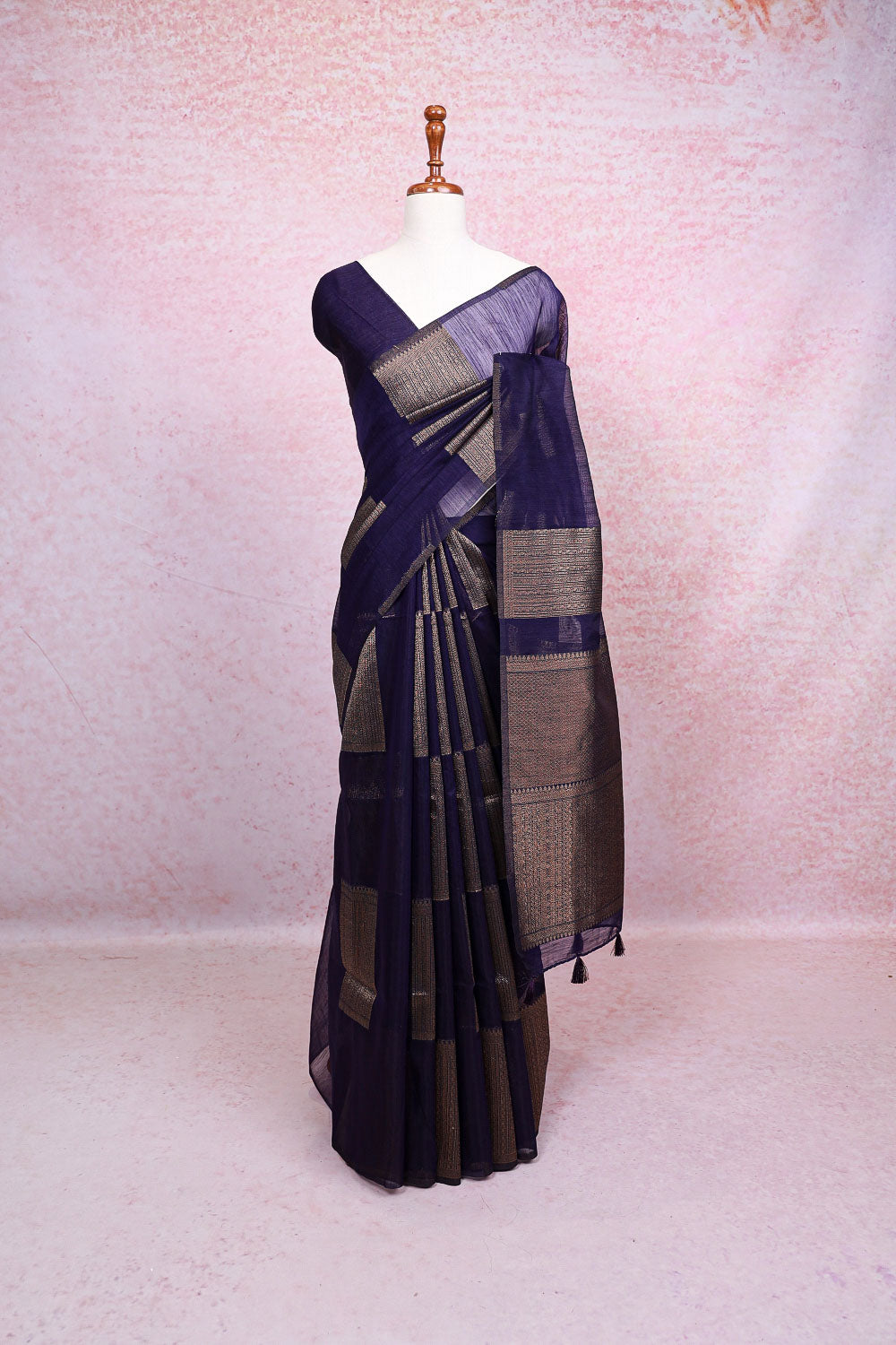 Navy Blue Semi Jute Saree