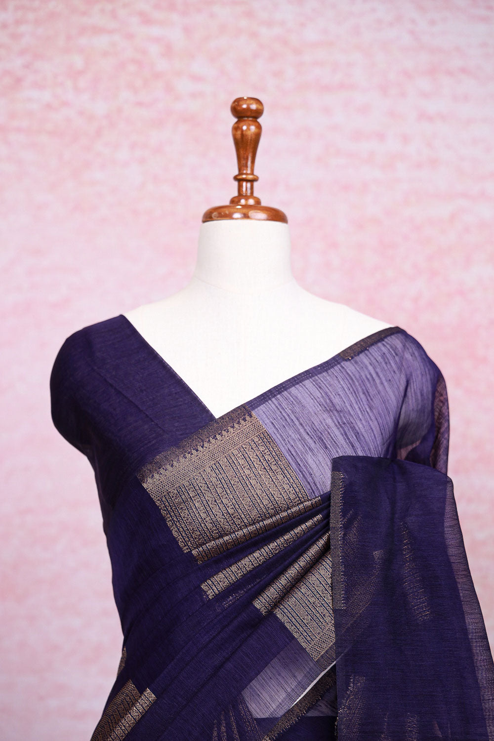 Navy Blue Semi Jute Saree