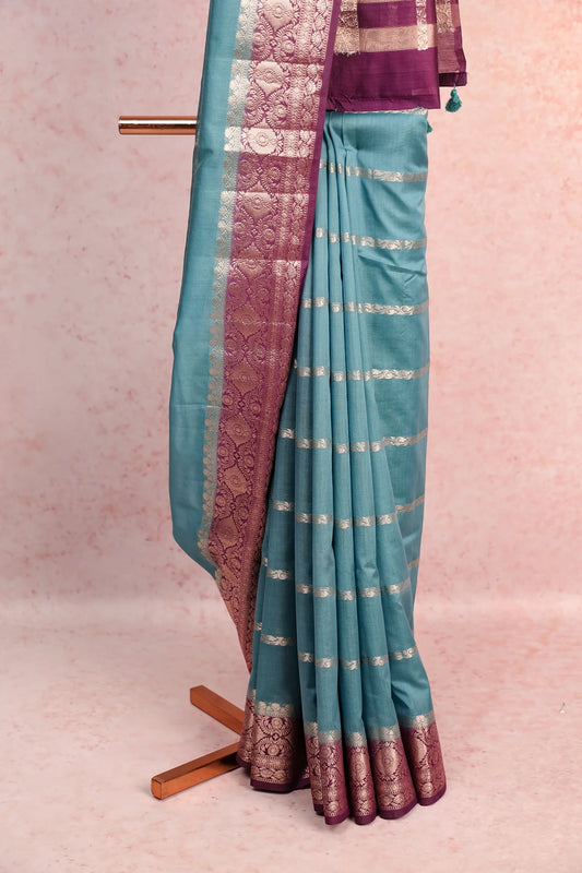 Dusty Blue Chanderi Cotton Saree