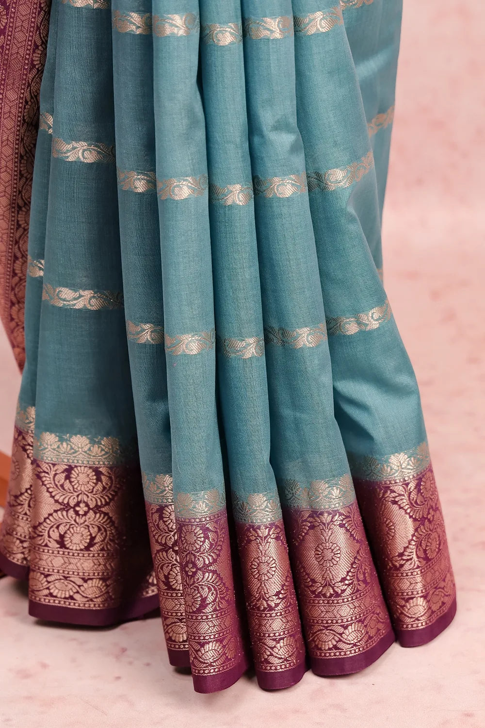 Dusty Blue Chanderi Cotton Saree