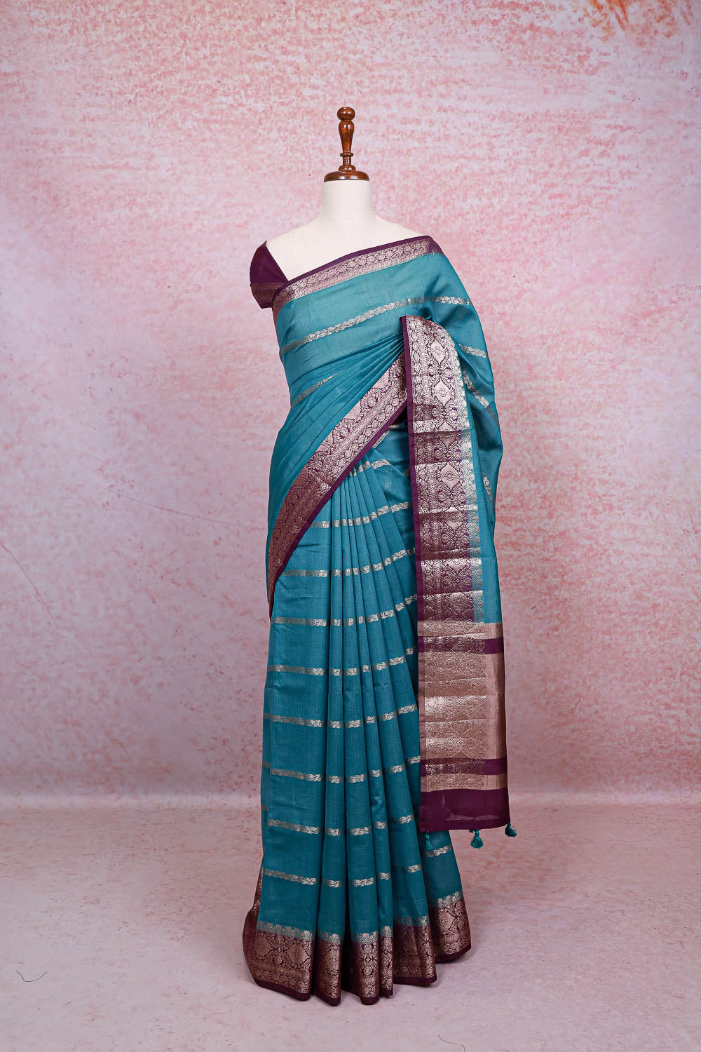 Teal Blue Chanderi Cotton Saree