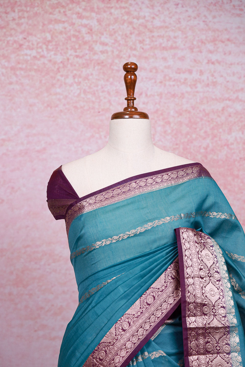 Teal Blue Chanderi Cotton Saree