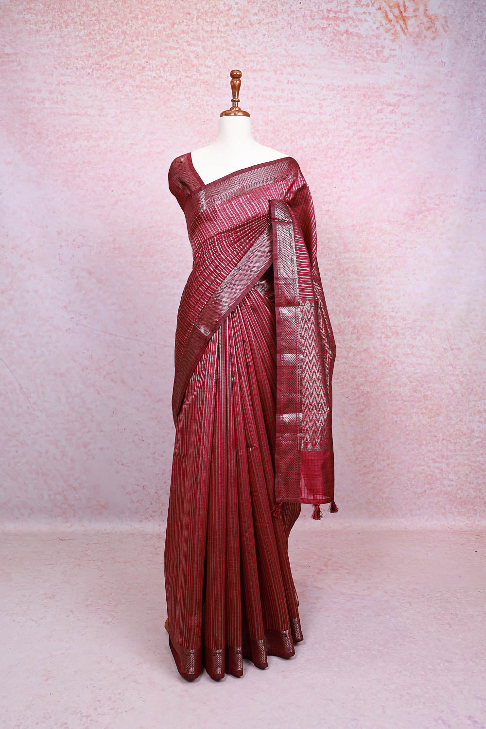 Wine Semi Tussar Saree