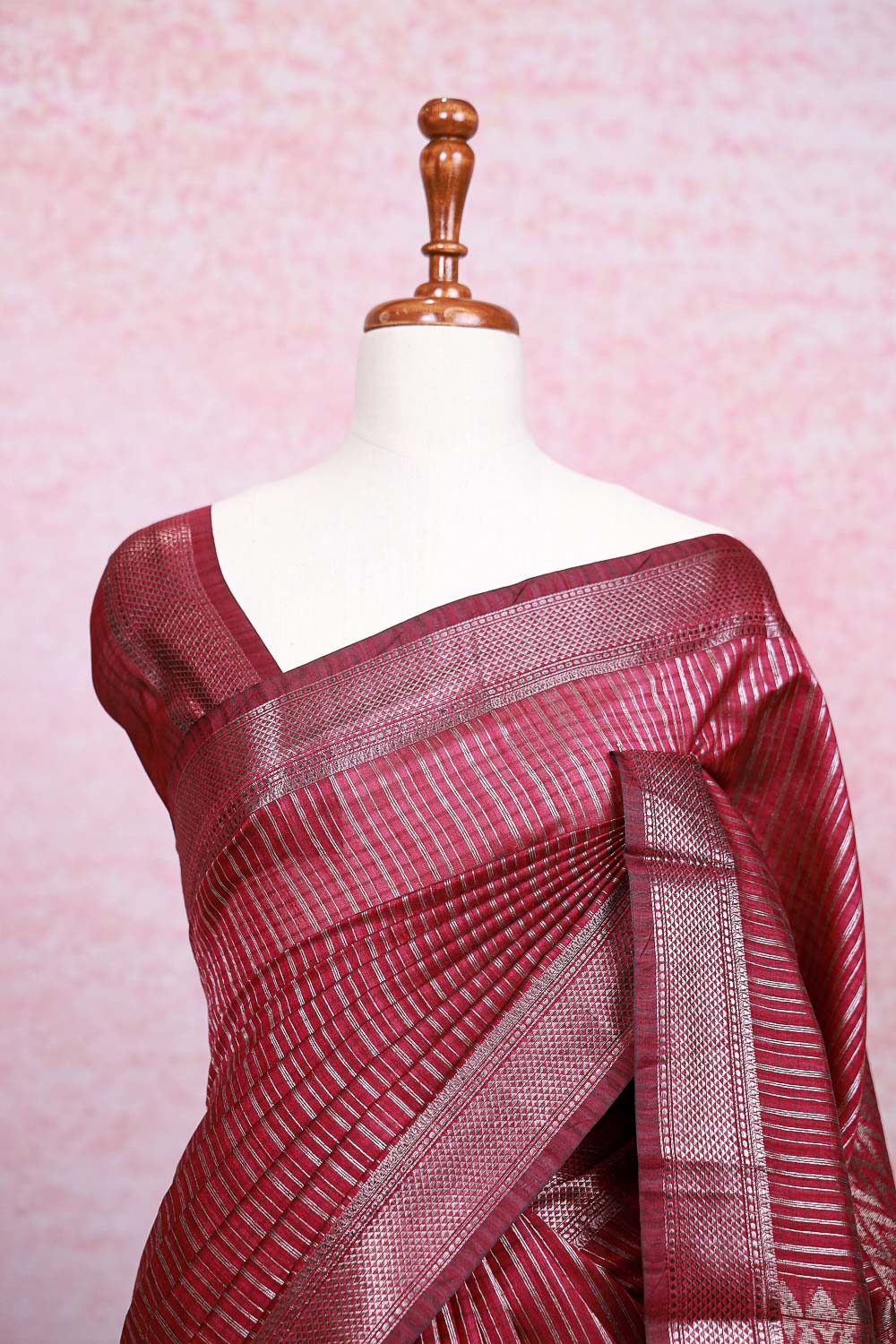 Wine Semi Tussar Saree