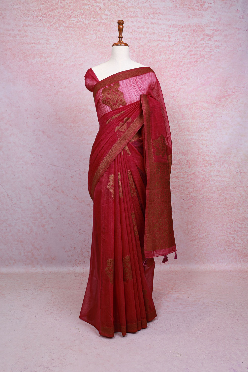 Wine Semi Jute Saree