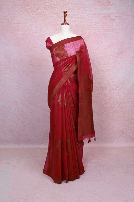 Wine Semi Jute Saree