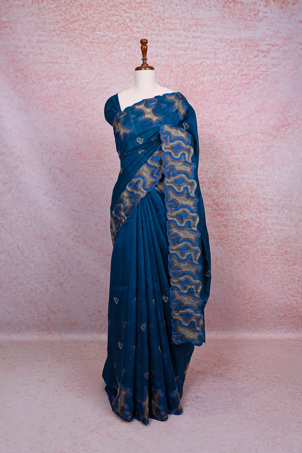 Peacock Blue Semi Tussar Saree - Seematti