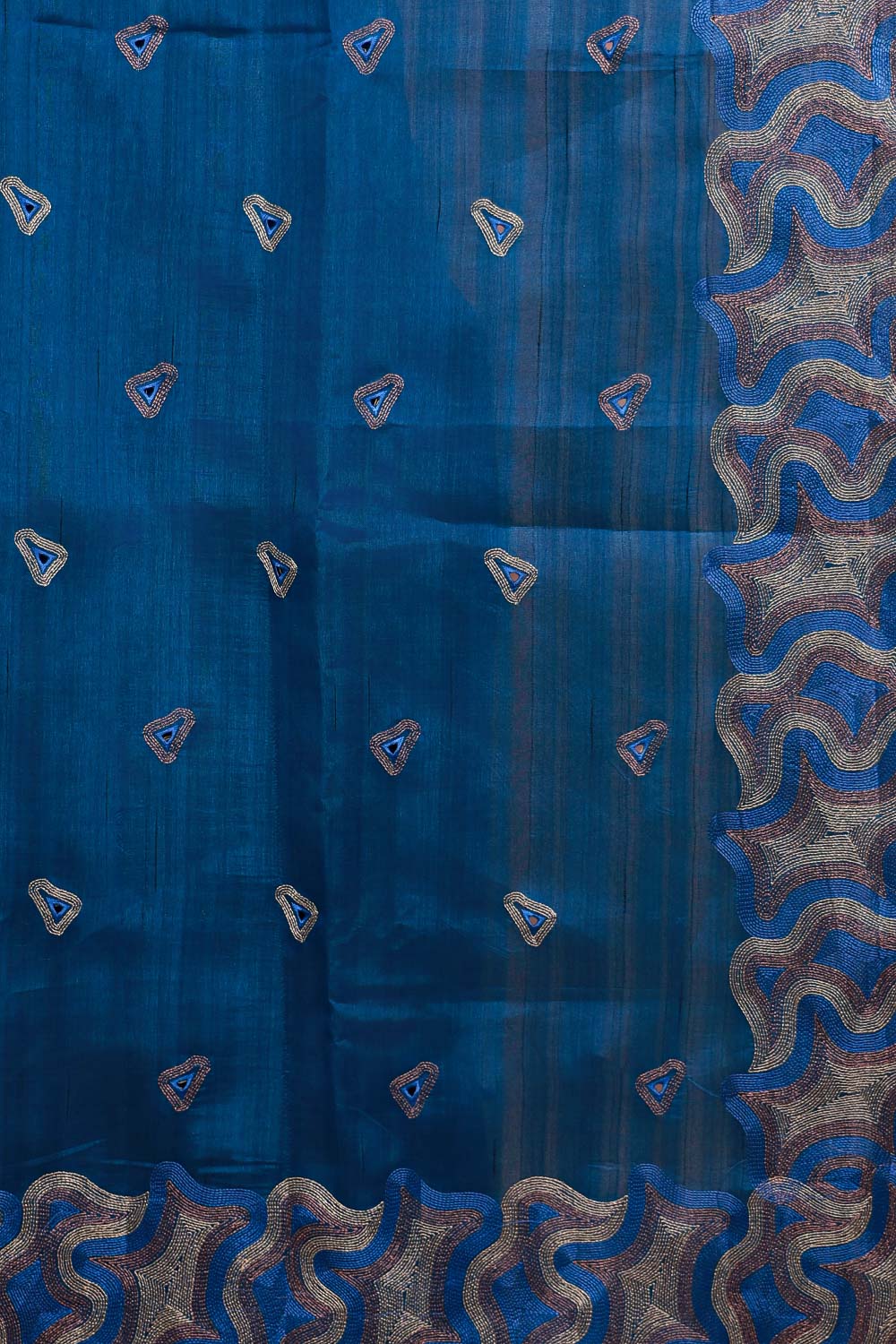 Peacock Blue Semi Tussar Saree - Seematti