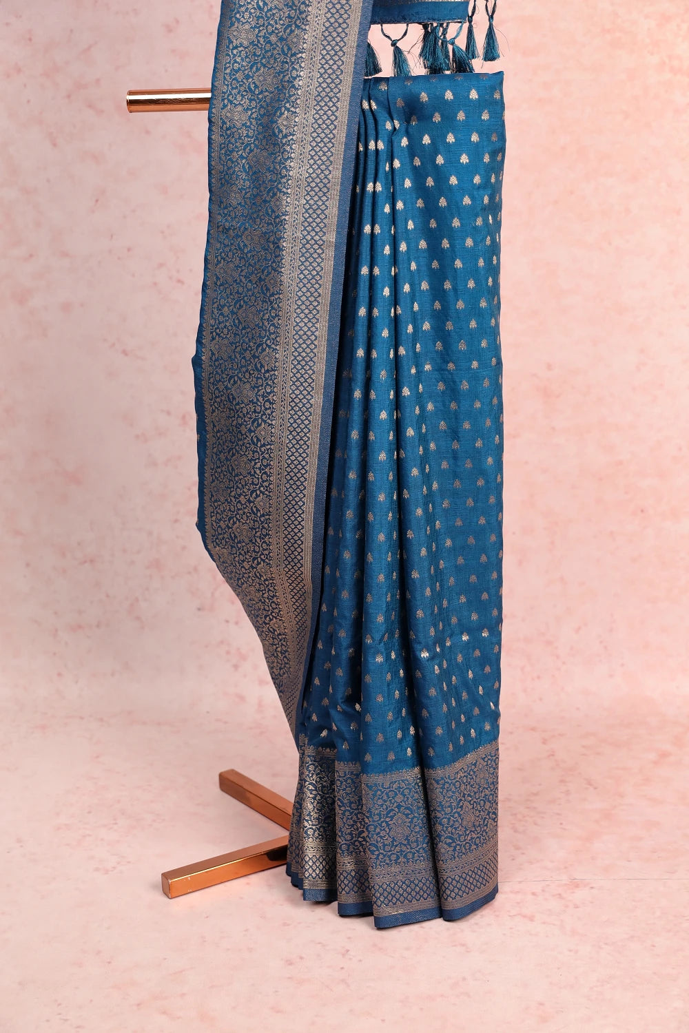 Peacock Blue Semi Jute Saree