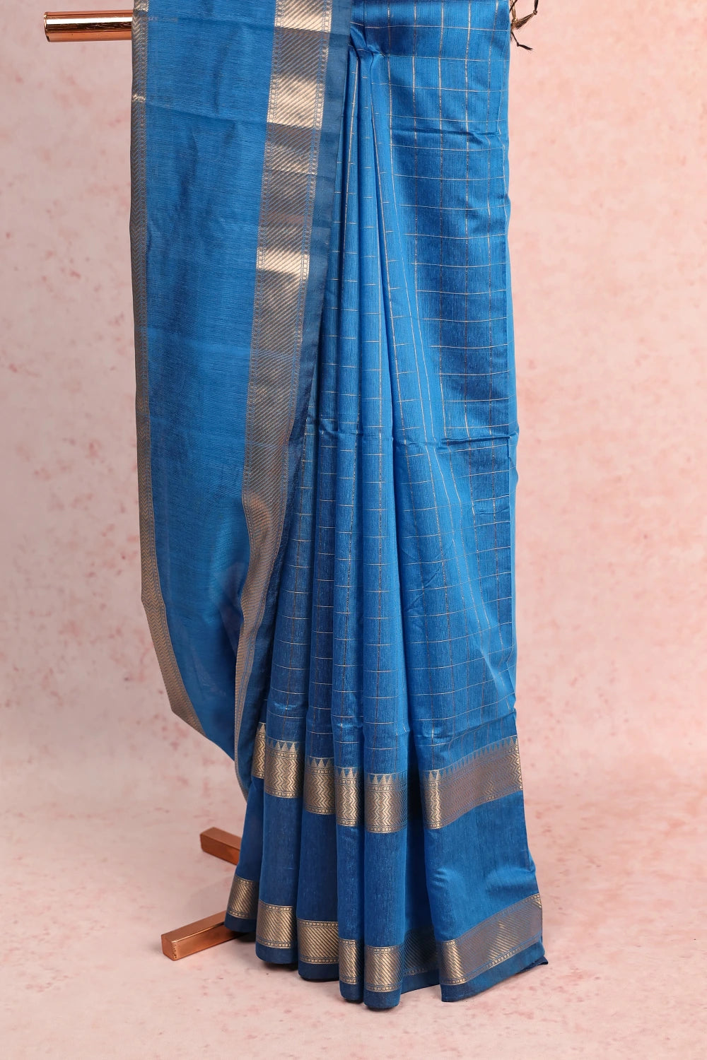Peacock Blue Semi Chanderi Saree