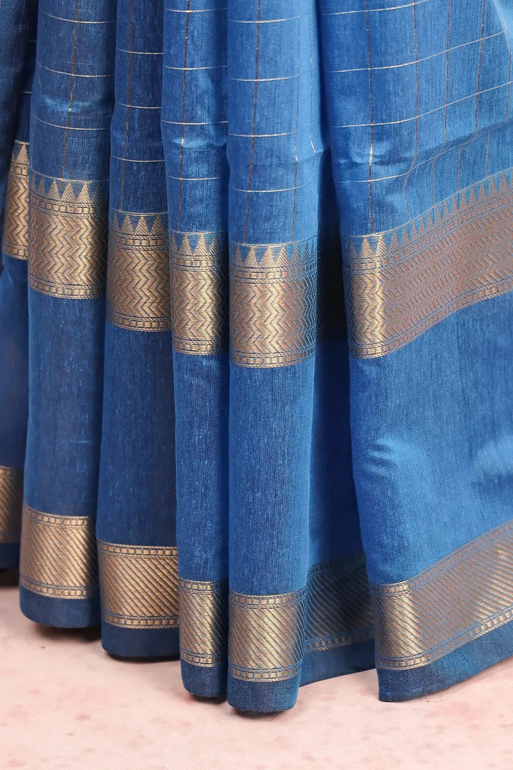 Peacock Blue Semi Chanderi Saree