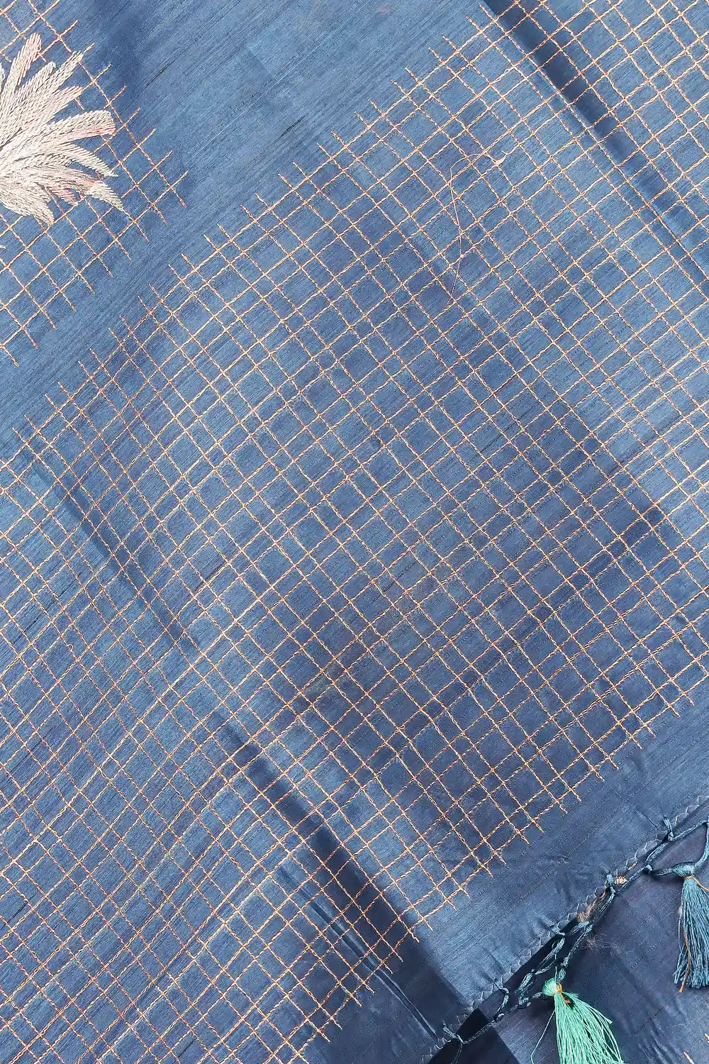 Peacock Blue Semi Tussar Saree