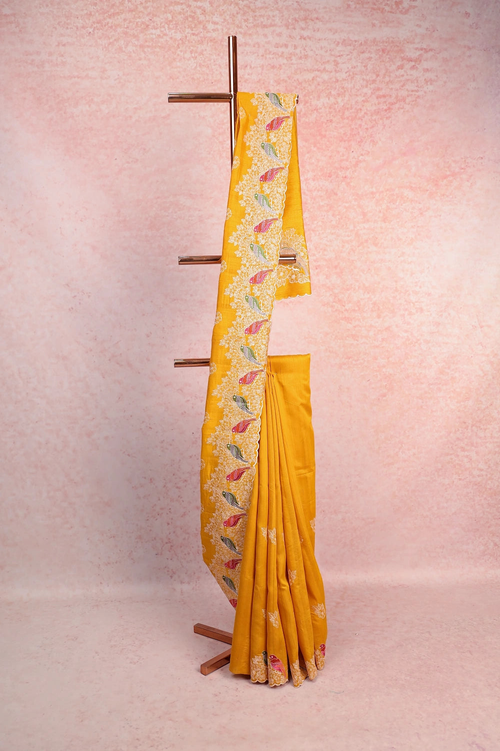 Golden Yellow Semi Tussar Silk Saree