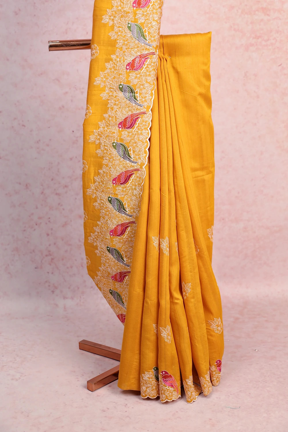 Golden Yellow Semi Tussar Silk Saree