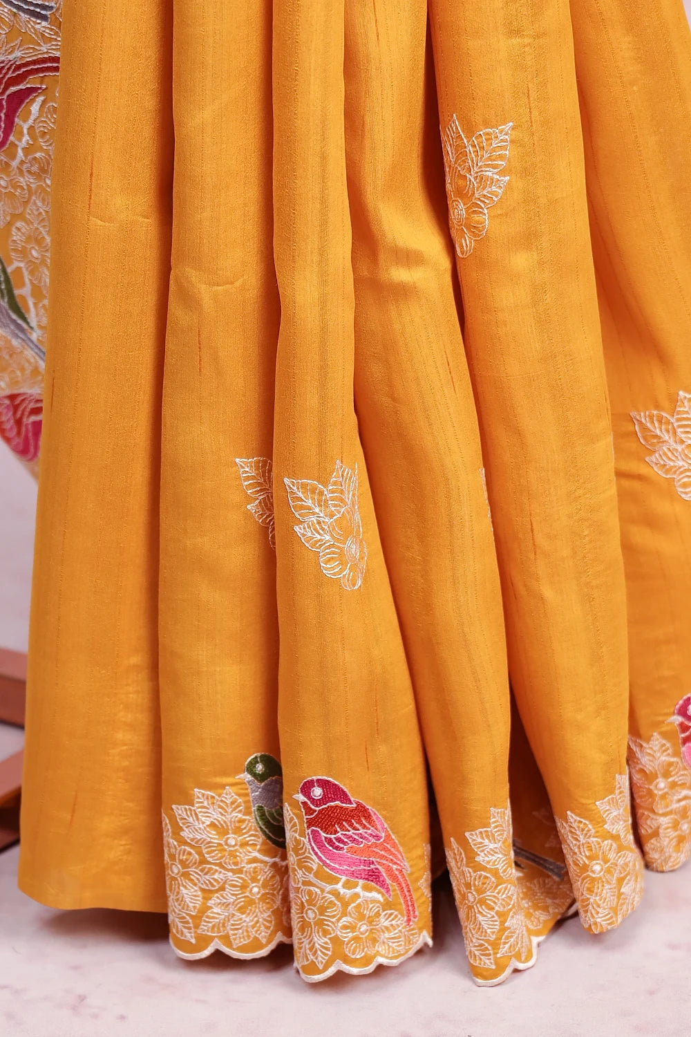 Golden Yellow Semi Tussar Silk Saree
