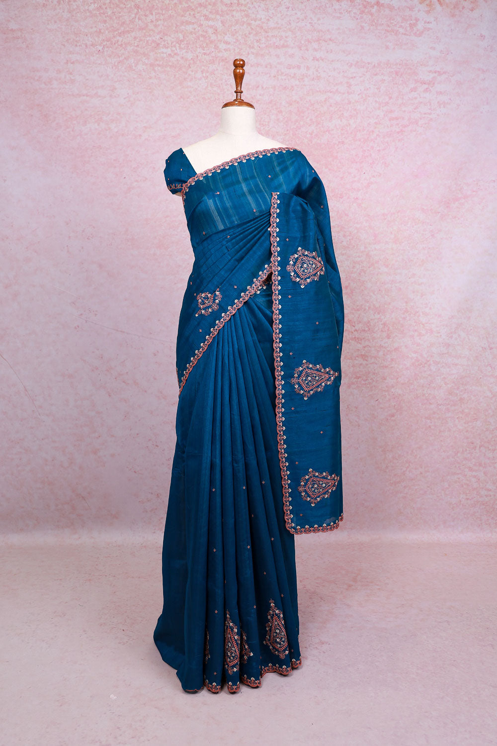 Peacock Blue Semi Tussar Saree