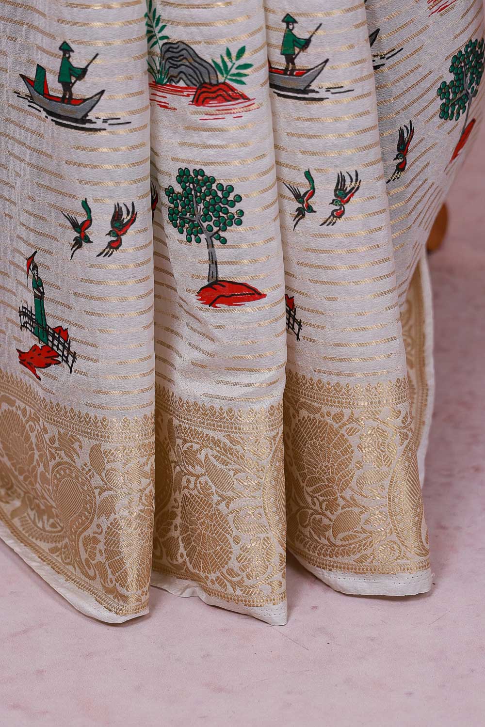 Cream Semi Tussar Saree