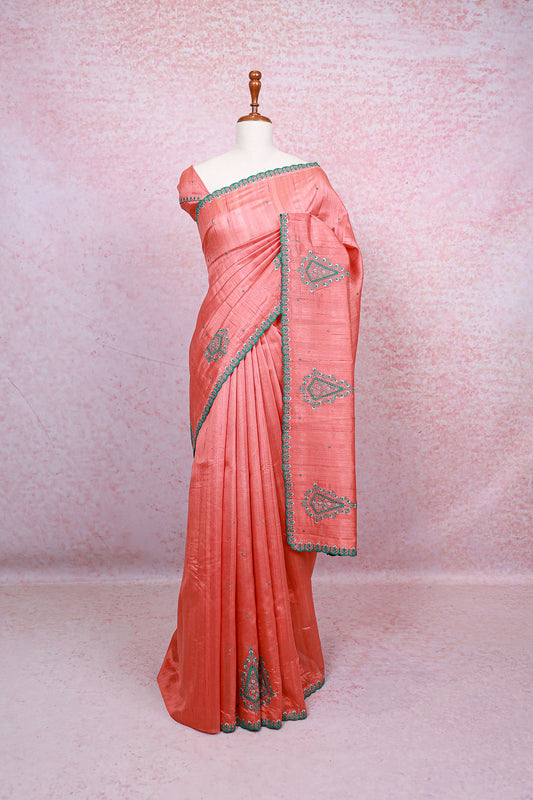 Peach Semi Tussar Saree