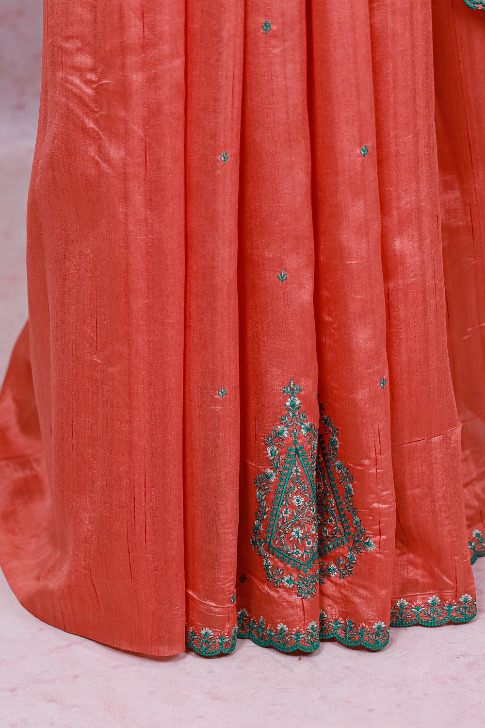 Peach Semi Tussar Saree