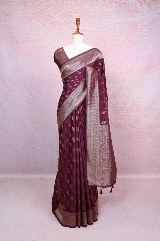Wine Semi Jute Saree