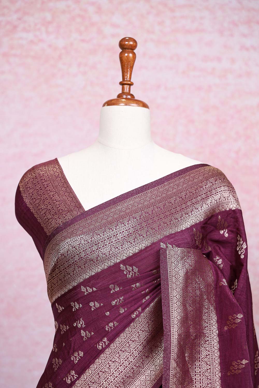 Wine Semi Jute Saree