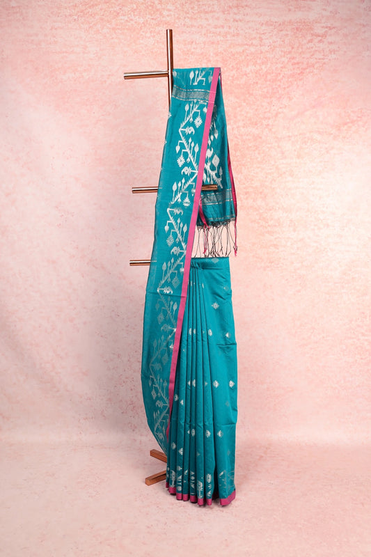 Sapphire Green Semi Chanderi Saree