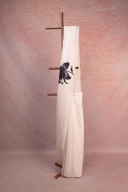 White Semi Tussar Saree