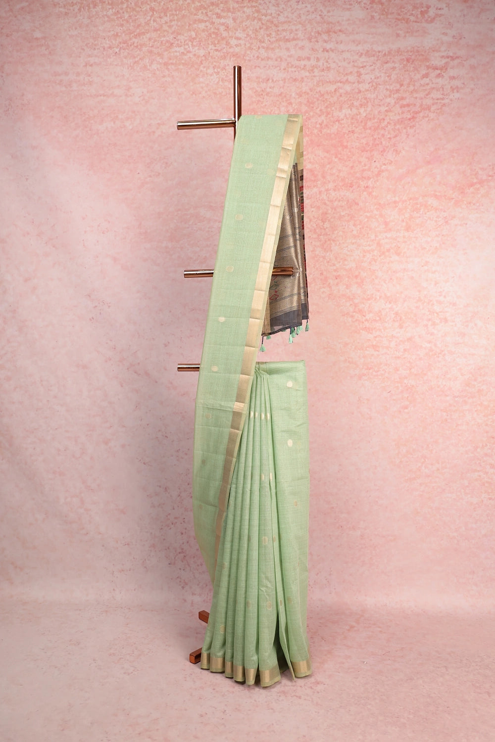 Pista Green Semi Chanderi Saree