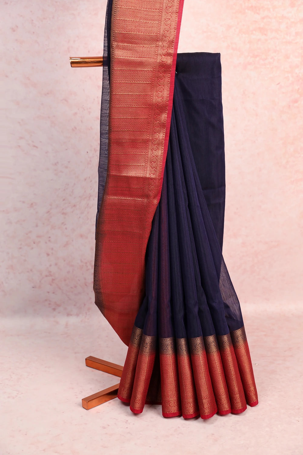Navy Blue Semi Jute Saree