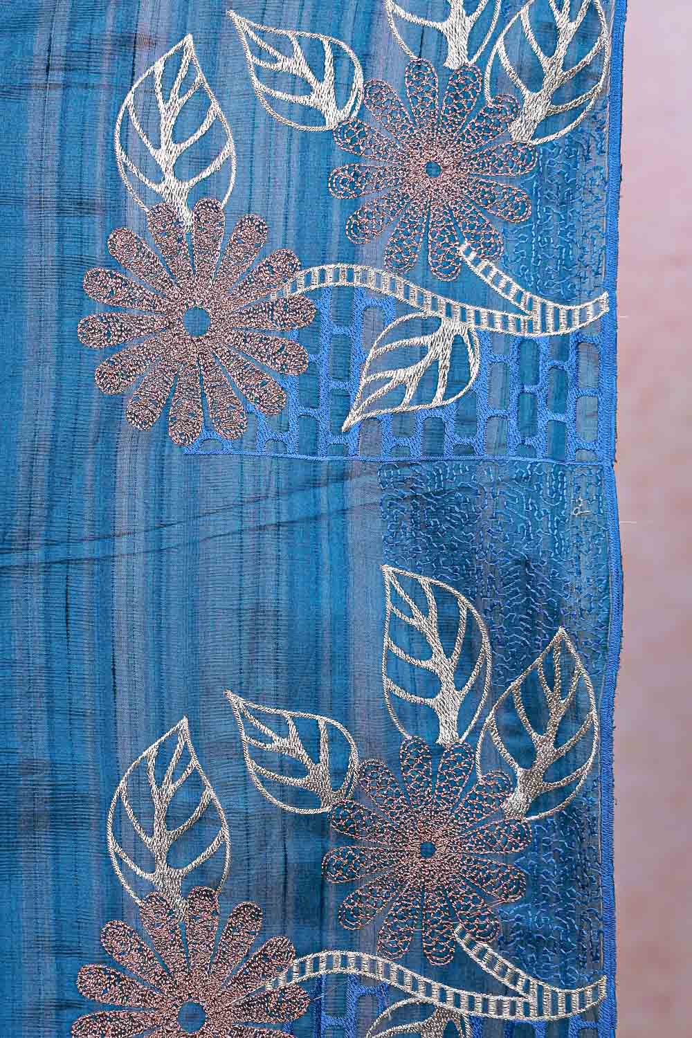 Peacock Blue Semi Tussar Saree